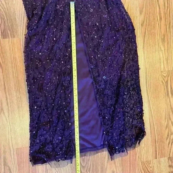 Adrianna Papell Sparkly Sequin Gown Slit Midnight Plum BRAND NEW TAGS - Picture 14 of 15